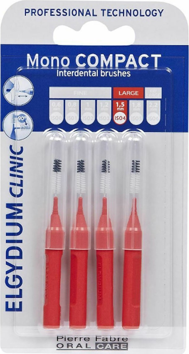 Elgydium Mono Compact Red 0,7mm , Μεσοδόντια Βουρτσάκια Κόκκινο, 4τμχ
