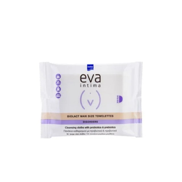 Intermed Eva Intima Biolact Maxi Size Towelettes Πανάκια Καθαρισμού με Προβιοτικά και Πρεβιοτικά 10τμχ.