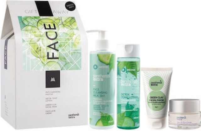 Panthenol Extra Face Gift Away Πακέτο Γαλάκτωμα Καθαρισμού Προσώπου 3σε1 250ml + Detox Tonic Λοσιόν 200ml + Κρέμα Προσώπου & Ματιών 50ml + Μάσκα Προσώπου με Πράσινη Άργιλο 75ml