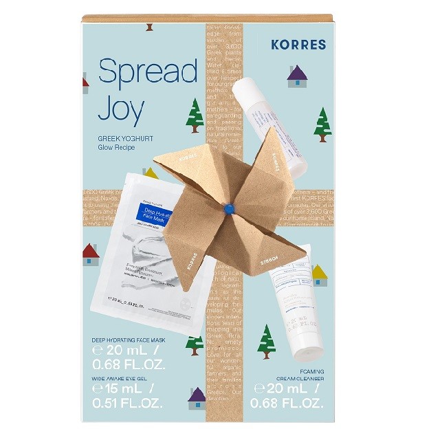 Korres Πακέτο Spread Joy Greek Yoghurt Glow Recipe Με Αφρώδη Κρέμα Καθαρισμού, 20ml & Ενυδατικό Gel Ματιών Κατά Των Μαύρων Κύκλων, 15ml & Μάσκα Προσώπου, 20ml