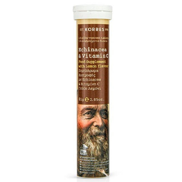 Korres Echinacea & Βιταμίνη C, Συμπλήρωμα Διατροφής Για Την Ενίσχυση Του Ανοσοποιητικού Με Γεύση Λεμόνι, 18 Αναβράζοντα Δισκία