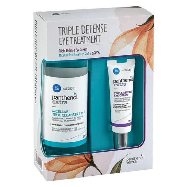 Medisei Panthenol Extra Πακέτο Triple Defense Eye Cream Κρέμα Ματιών Τριπλής Δράσης, 25ml & ΔΩΡΟ Micellar True Cleanser 3 in 1 Ντεμακιγιάζ, 500ml