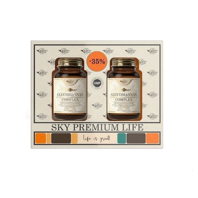 Sky Premium Life Πακέτο Glucomannan Complex Συμπλήρωμα Διατροφής Με Γλυκομαννάνη, 2x60 Ταμπλέτες