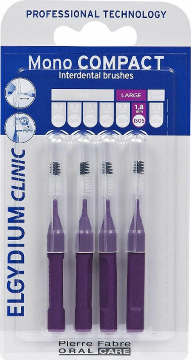 Elgydium Mono Compact Purple 0.8mm, Μεσοδόντια Βουρτσάκια Μωβ, 4τμχ