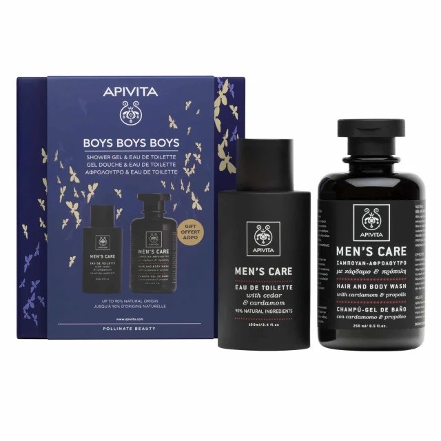 Apivita Πακέτο Boys Boys Boys Eau De Toilette Με Κέδρο & Κάρδαμο, 100ml & Δώρο Σαμπουάν - Αφρόλουτρο, 250m