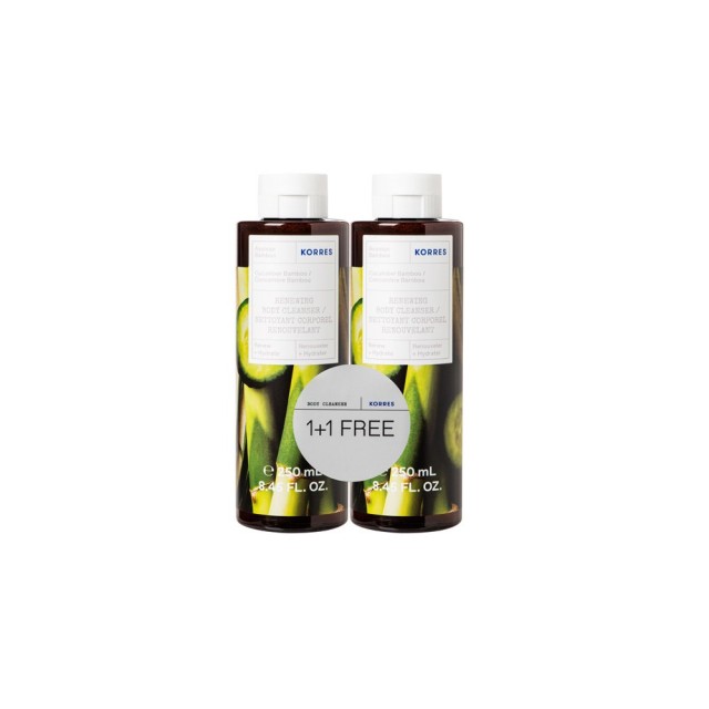 Korres Πακέτο Renewing Body Cleanser Cucumber Bamboo Αφρόλουτρο Gel Αγγούρι Μπαμπού, 2x250ml 1+1 Δώρο